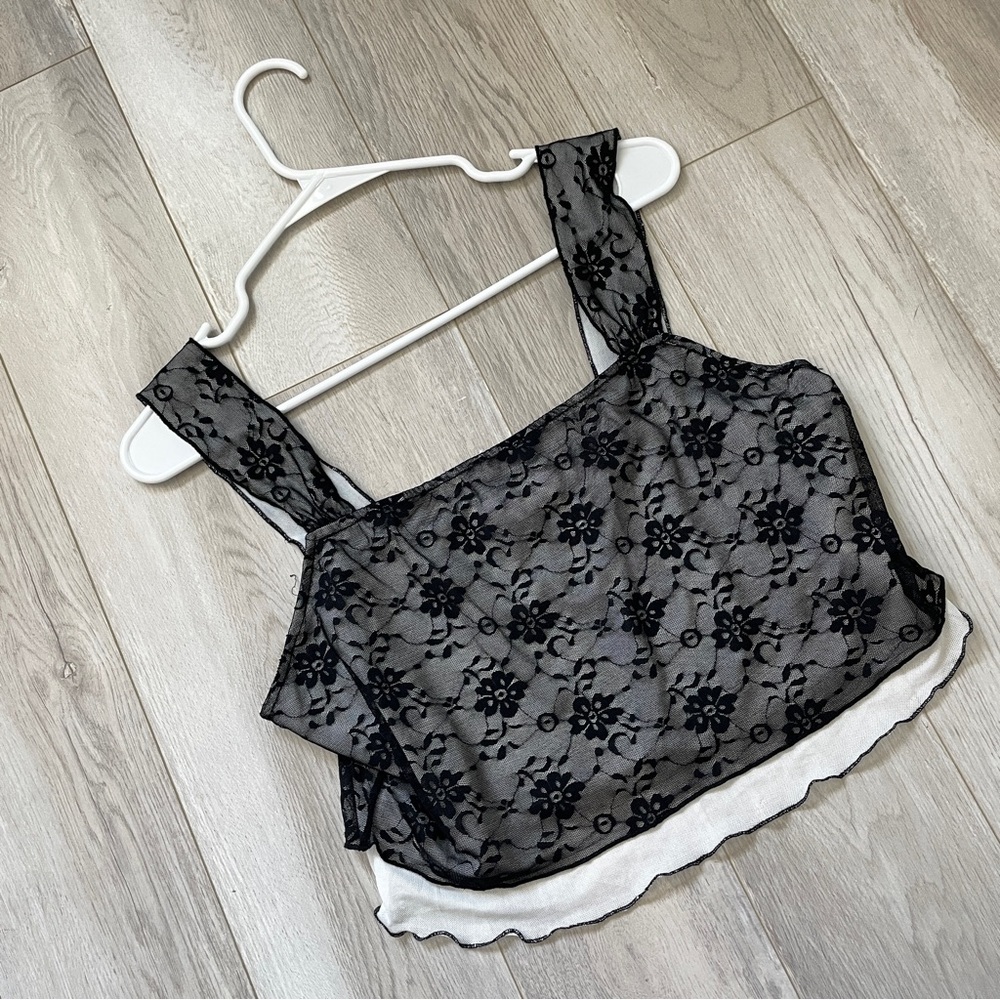 Lace Layered Tank Top dazie womens Black White (size 18) crop witch whimsygoth